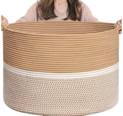 Cotton Dori 16x14 Inch Storage Basket For Clothes (Beige-Beige White)