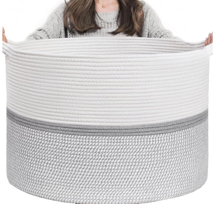 Cotton Dori 16x14 Inch Storage Basket For Clothes (White-Gray White)