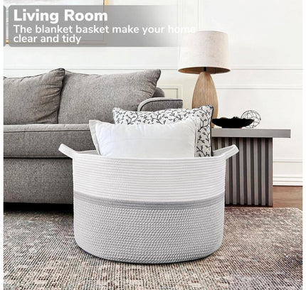 Cotton Dori 16x14 Inch Storage Basket For Clothes (White-Gray White)