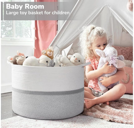 Cotton Dori 16x14 Inch Storage Basket For Clothes (White-Gray White)