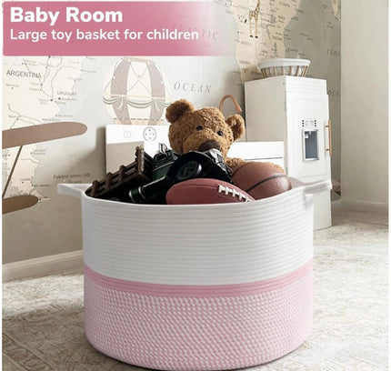 Cotton Dori 16x14 Inch Storage Basket For Clothes (White-Pink White)