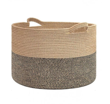 Cotton 16x14 Inch Pack of 1 Storage Basket For Clothes (Beige- Beige Black)