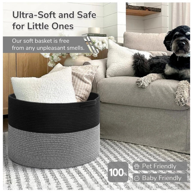 Cotton 16x14 Inch Pack of 1 Storage Basket For Clothes (Black)