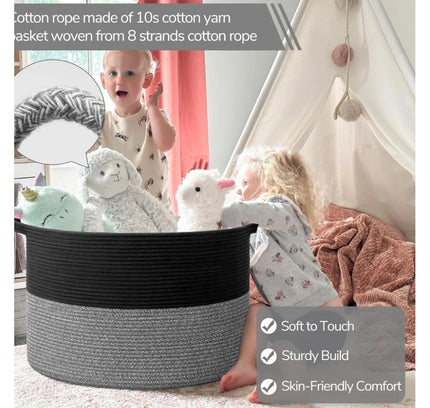 Cotton Kidi-16x14 Inch Pack of 1 Storage Basket For Clothes (Black-Black Kidi)