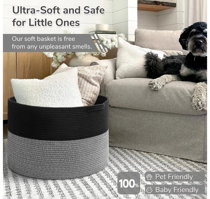 Cotton Kidi-16x14 Inch Pack of 1 Storage Basket For Clothes (Black-Black Kidi)