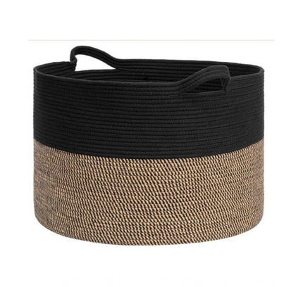 Cotton 16x14 Inch Pack of 1 Storage Basket For Clothes (Black- Beige Black)