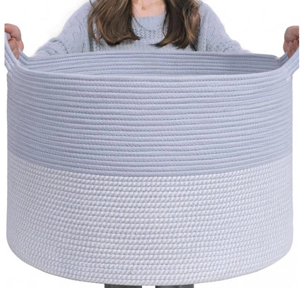 Cotton 16x14 Inch Pack of 1 Storage Basket For Clothes (Gray- Gray White)
