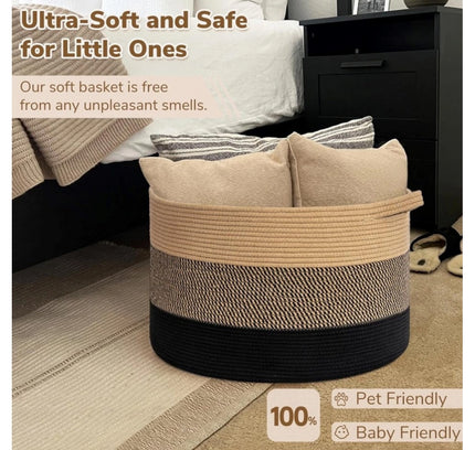 Cotton Mix 16x14 Inch Pack of 1 Storage Basket For Clothes (Multicolor)