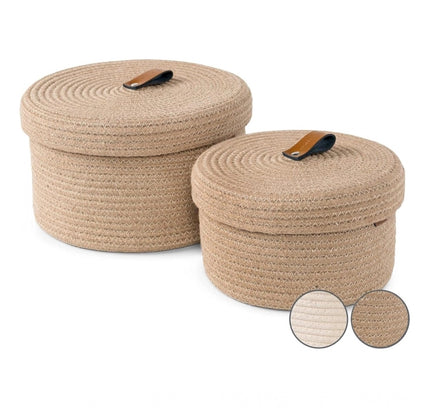 Cotton 2 Pcs Set Roti Box Storage Basket With Lid (Beige)