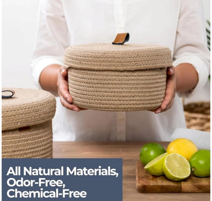 Cotton 2 Pcs Set Roti Box Storage Basket With Lid (Beige)