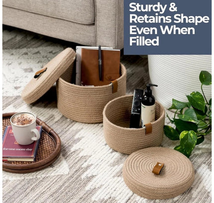 Cotton 2 Pcs Set Roti Box Storage Basket With Lid (Beige)