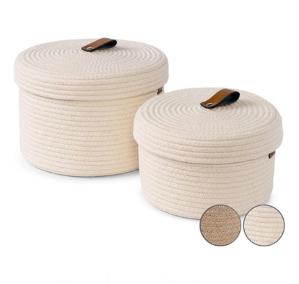Cotton 2 Pcs Set Roti Box Storage Basket With Lid (White)