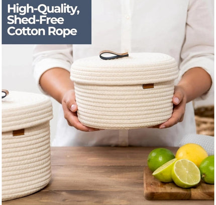 Cotton 2 Pcs Set Roti Box Storage Basket With Lid (White)