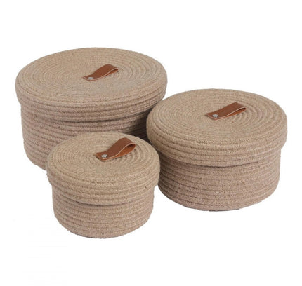 Cotton 3 Pcs Set Roti Box Storage Basket With Lid (Beige)