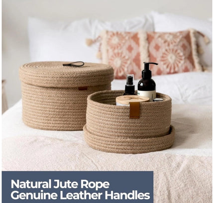 Cotton 3 Pcs Set Roti Box Storage Basket With Lid (Beige)