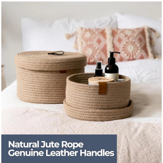 Cotton 3 Pcs Set Roti Box Storage Basket With Lid (Beige)