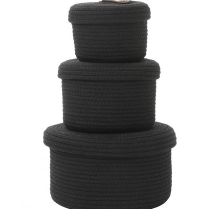 Cotton 3 Pcs Set Roti Box Storage Basket With Lid (Black)