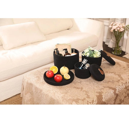 Cotton 3 Pcs Set Roti Box Storage Basket With Lid (Black)