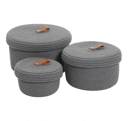 Cotton 3 Pcs Set Roti Box Storage Basket With Lid (Gray)