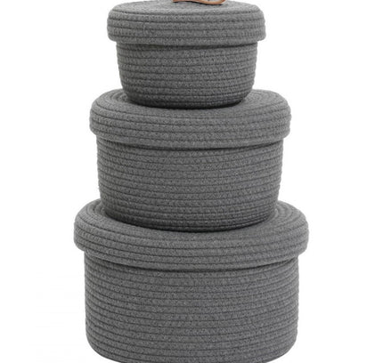Cotton 3 Pcs Set Roti Box Storage Basket With Lid (Gray)