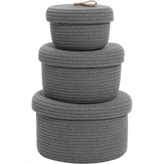 Cotton 3 Pcs Set Roti Box Storage Basket With Lid (Gray)