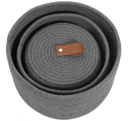 Cotton 3 Pcs Set Roti Box Storage Basket With Lid (Gray)