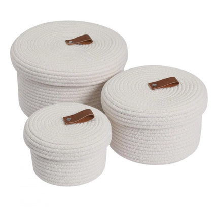 Cotton 3 Pcs Set Roti Box Storage Basket With Lid (White)