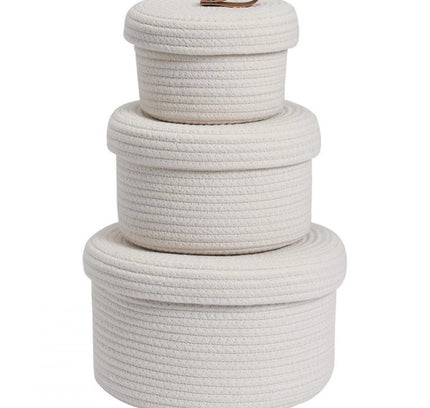 Cotton 3 Pcs Set Roti Box Storage Basket With Lid (White)