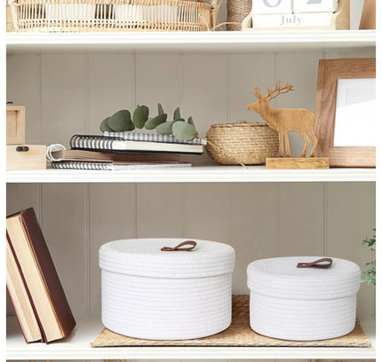 Cotton 3 Pcs Set Roti Box Storage Basket With Lid (White)