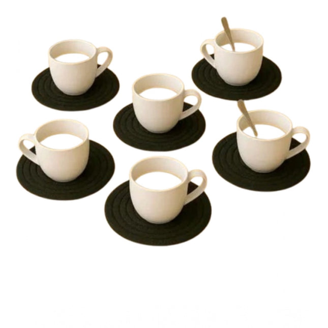 Cotton 6 Pcs Set Tea Coaster 6 Pcs Set (Black)