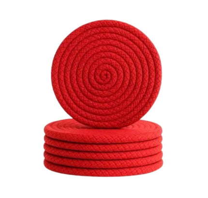 Cotton 6 Pcs Set Tea Coaster 6 Pcs Set (Red)