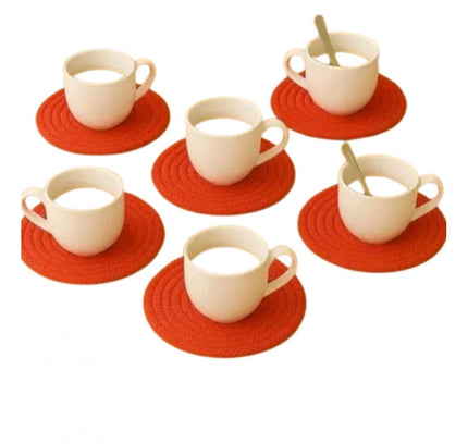 Cotton 6 Pcs Set Tea Coaster 6 Pcs Set (Red)