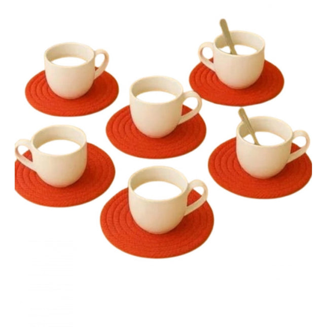Cotton 6 Pcs Set Tea Coaster 6 Pcs Set (Red)