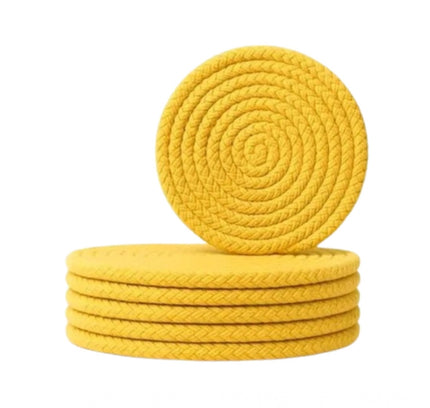 Cotton 6 Pcs Set Tea Coaster 6 Pcs Set (Yellow)