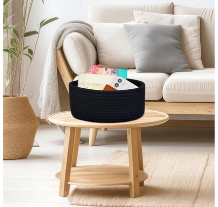 Cotton 8x3 Inch Round 1 Pcs Bedside Organizer (Black)