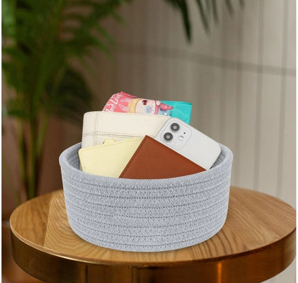 Cotton 8x3 Inch Round 1 Pcs Bedside Organizer (Gray)