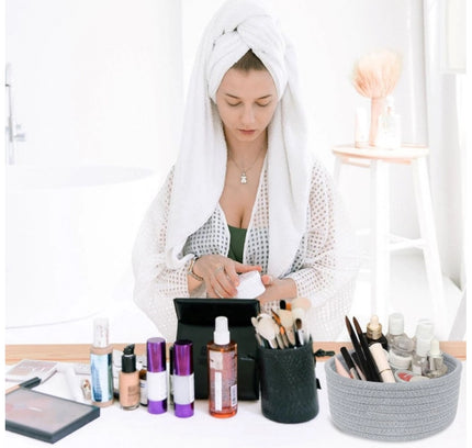 Cotton 8x3 Inch Round 1 Pcs Bedside Organizer (Gray)