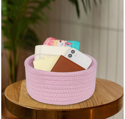 Cotton 8x3 Inch Round 1 Pcs Bedside Organizer (Pink)