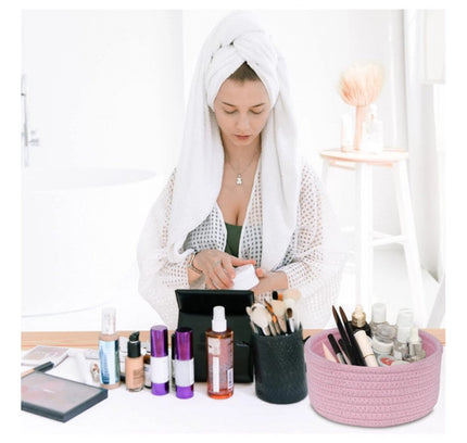 Cotton 8x3 Inch Round 1 Pcs Bedside Organizer (Pink)