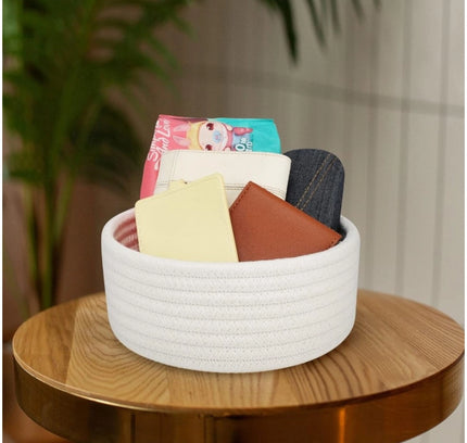 Cotton 8x3 Inch Round 1 Pcs Bedside Organizer (White)