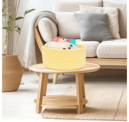 Cotton 8x3 Inch Round 1 Pcs Bedside Organizer (Yellow)