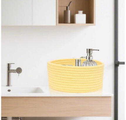 Cotton 8x3 Inch Round 1 Pcs Bedside Organizer (Yellow)