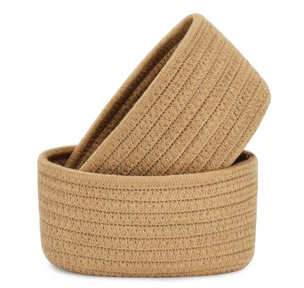 Cotton 8x3 Inch Round 2 Set Bedside Organizer (Beige)