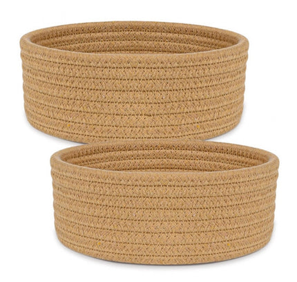 Cotton 8x3 Inch Round 2 Set Bedside Organizer (Beige)