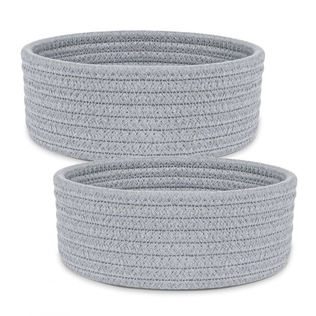 Cotton 8x3 Inch Round 2 Set Bedside Organizer (Gray)