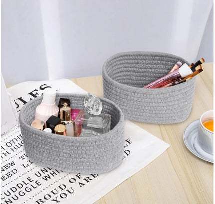 Cotton 8x3 Inch Round 2 Set Bedside Organizer (Gray)