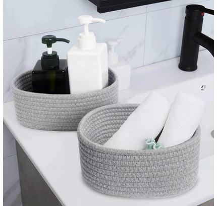 Cotton 8x3 Inch Round 2 Set Bedside Organizer (Gray)