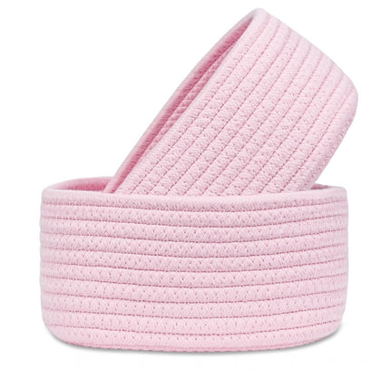 Cotton 8x3 Inch Round 2 Set Bedside Organizer (Pink)