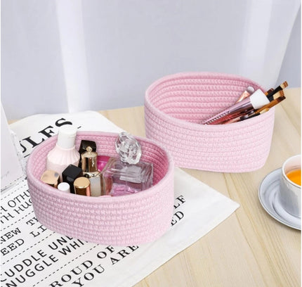 Cotton 8x3 Inch Round 2 Set Bedside Organizer (Pink)