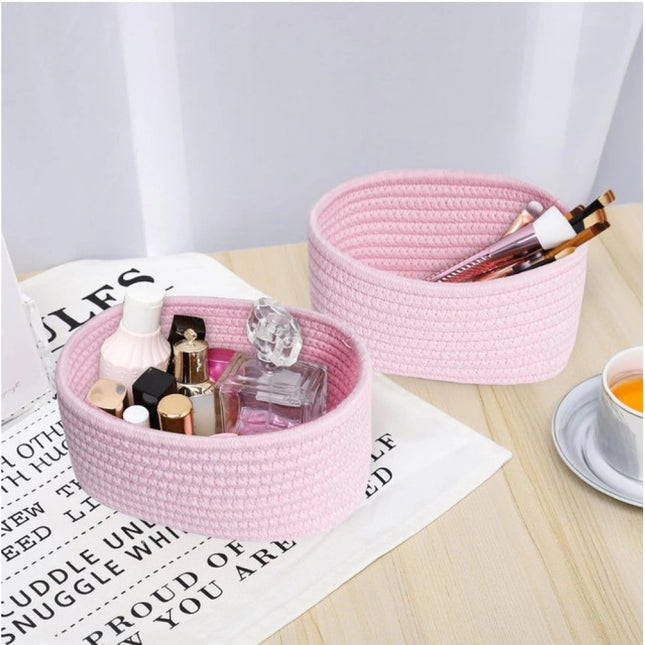 Cotton 8x3 Inch Round 2 Set Bedside Organizer (Pink)